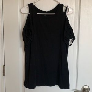 Black shirt with open string arm detail